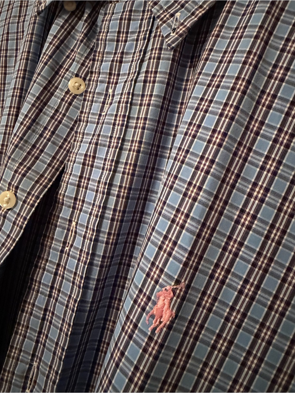 Ralph Lauren Blue and Brown Plaid Classic Fit Button-Down Shirt